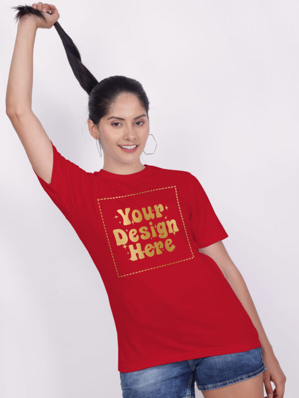 Women Customize Red Gold Printed Tshirt - Image 2