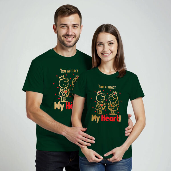 Bgreen Cotton You Attract My Heart Gold Printed Couple T-shirt