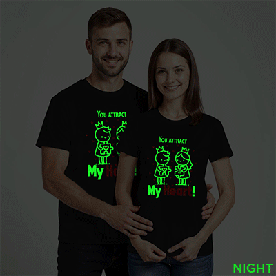 Black Cotton You Attract My Heart Couple Glow In The Dark T-shirt