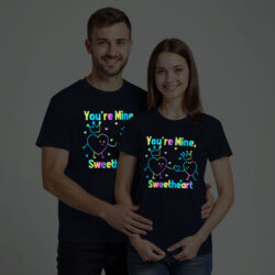 Nblue Cotton You're Mine Sweetheart Couple Rainbow Reflective T-shirt
