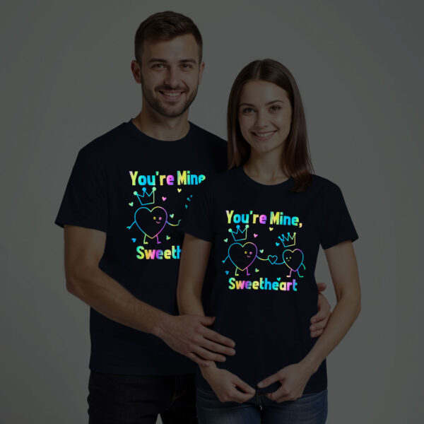 Nblue Cotton You're Mine Sweetheart Couple Rainbow Reflective T-shirt