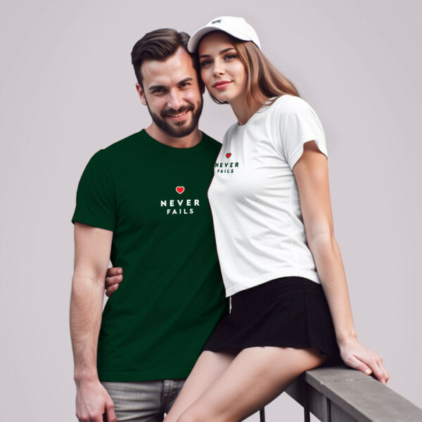 Bgreen White Cotton Love Never Fails Couple T-shirt