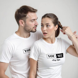 White Cotton Always Together Couple T-shirt