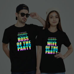 Black Cotton Boss of the Party & Wife of the Party Couple Rainbow Reflective T-shirt