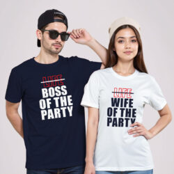 Nblue White Cotton Boss of the Party & Wife of the Party Couple T-shirt