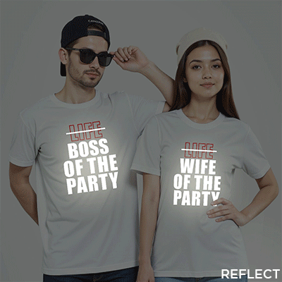 White Cotton Boss of the Party & Wife of the Party Reflective Couple T-shirt