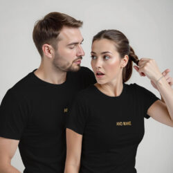 Black Cotton And Make Gold Printed Couple T-shirt