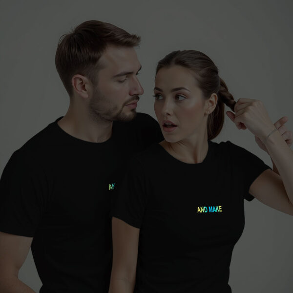 Black Cotton And Make Couple Rainbow Reflective T-shirt