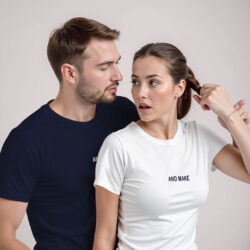 Nblue White Cotton And Make Couple T-shirt