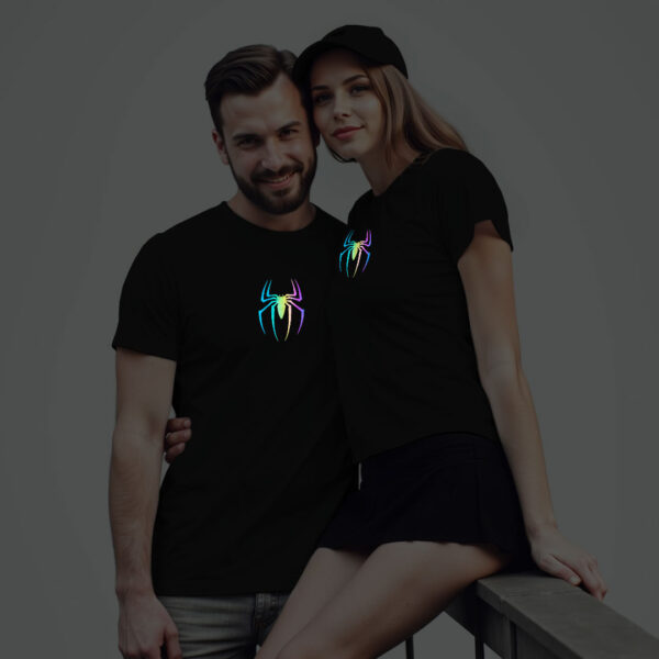 Black Cotton Spider Couple Rainbow Reflective T-shirt