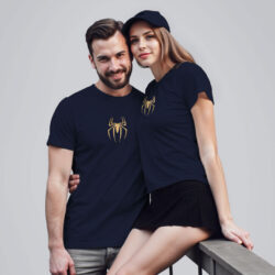 Nblue Cotton Spider Gold Printed Couple T-shirt
