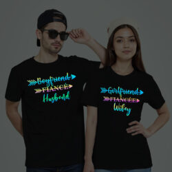Black Cotton Husband Wifey Couple Rainbow Reflective T-shirt