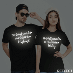 Black Cotton Husband Wifey Reflective Couple T-shirt