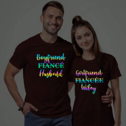 Maroon Cotton Husband Wifey Couple Rainbow Reflective T-shirt