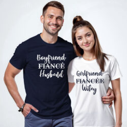Nblue White Cotton Husband Wifey Couple T-shirt