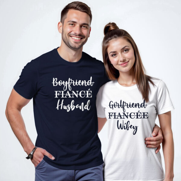 Nblue White Cotton Husband Wifey Couple T-shirt