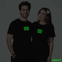 Black Cotton Sniper Wifey Couple Glow In The Dark T-shirt