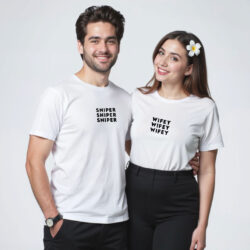 White Cotton Sniper Wifey Couple T-shirt