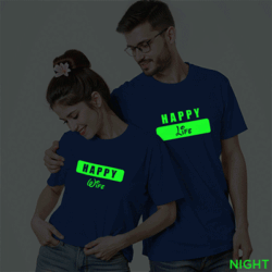 Rblue Cotton Happy Wife Happy Life Couple Glow In The Dark T-shirt