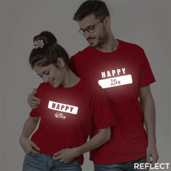 Red Cotton Happy Wife Happy Life Reflective Couple T-shirt