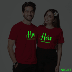 Red Cotton His and Her Since Custom Couple Glow In The Dark T-shirt