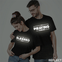 Black Cotton Praying Husband Blessed Wife Reflective Couple T-shirt