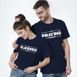Nblue Cotton Praying Husband Blessed Wife Couple T-shirt