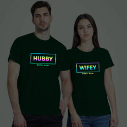 Bgreen Cotton Hubby Wifey Est. Custom Couple Rainbow Reflective T-shirt