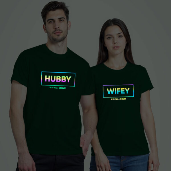Bgreen Cotton Hubby Wifey Est. Custom Couple Rainbow Reflective T-shirt
