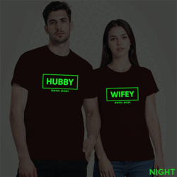 Maroon Cotton Hubby Wifey Est. Custom Couple Glow In The Dark T-shirt