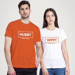 Orangewhite Cotton Hubby Wifey Est. Custom Couple T-shirt