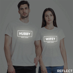 White Cotton Hubby Wifey Est. Custom Reflective Couple T-shirt