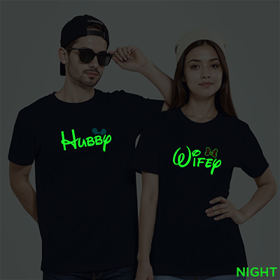 Nblue Cotton Hubby Wifey Disney Couple Glow In The Dark T-shirt