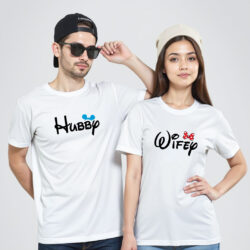 White Cotton Hubby Wifey Disney Couple T-shirt