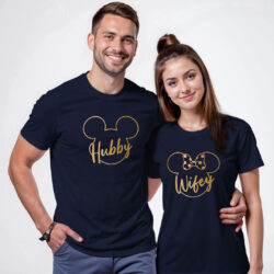 Nblue Cotton Hubby Wifey Disney Gold Printed Couple T-shirt