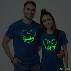 Rblue Cotton Hubby Wifey Disney Couple Glow In The Dark T-shirt
