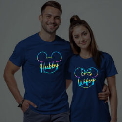 Rblue Cotton Hubby Wifey Disney Couple Rainbow Reflective T-shirt
