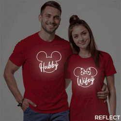 Red Cotton Hubby Wifey Disney Reflective Couple T-shirt