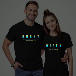 Black Cotton Hubby Wifey Couple Rainbow Reflective T-shirt