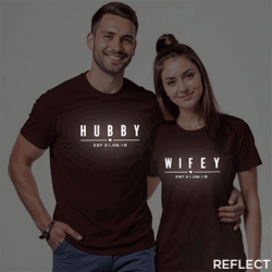 Maroon Cotton Hubby Wifey Reflective Couple T-shirt