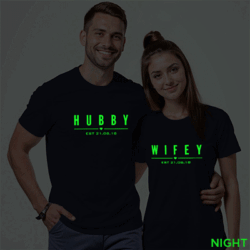 Nblue Cotton Hubby Wifey Couple Glow In The Dark T-shirt