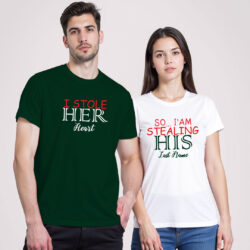 Bgreen White Cotton I Stole Her Heart Couple T-shirt