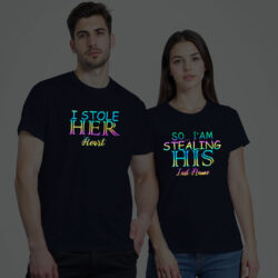 Nblue Cotton I Stole Her Heart Couple Rainbow Reflective T-shirt