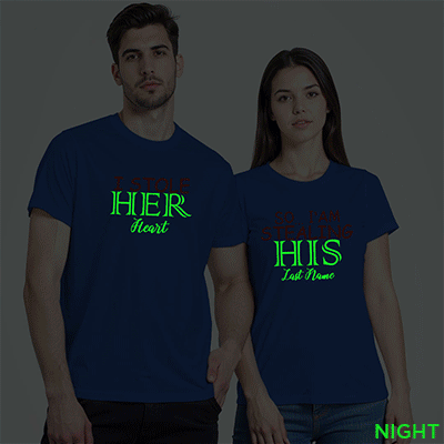 Rblue Cotton I Stole Her Heart Couple Glow In The Dark T-shirt