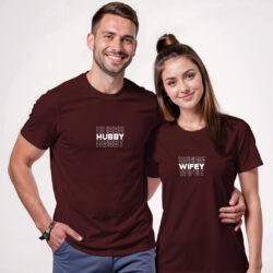 Maroon Cotton Hubby Wifey Couple T-shirt
