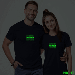 Nblue Cotton Hubby Wifey Couple Glow In The Dark T-shirt