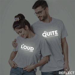 Grey Cotton Quite one Loud one Reflective Couple T-shirt