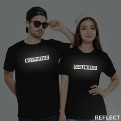 Black Cotton Girlfriend Boyfriend Reflective Couple T-shirt