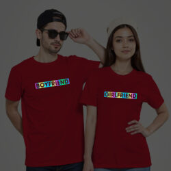 Red Cotton Girlfriend Boyfriend Couple Rainbow Reflective T-shirt