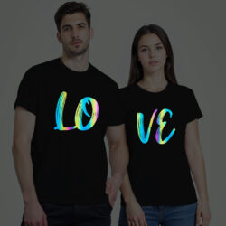 Black Cotton Love Matching Couple Rainbow Reflective T-shirt